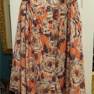Anthropologie floral  Orange and Blue Women's maxiSkirt